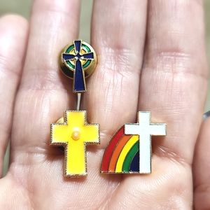 Catholic Supply Co Set Of 3 Gold Metal & Enamel Cross Clutch Pins